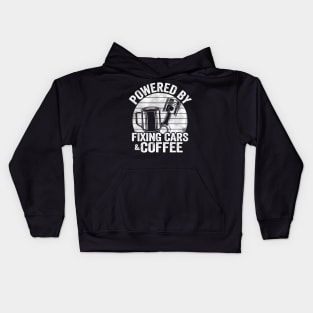 Powered By Fixing Cars & Coffee Funny Mechanic Kids Hoodie